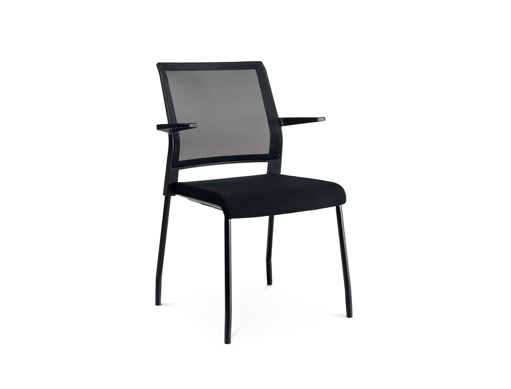 Silla rocada confidente brazos fijos estructura metalica asiento tela ignifuga negro respaldo malla