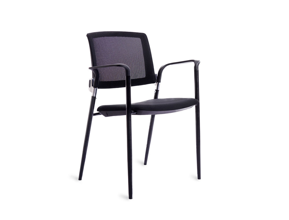 Silla rocada confidente brazos fijos estructura metalica asiento tela ignifuga negro respaldo malla