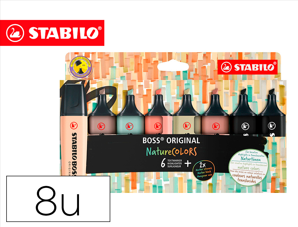 Rotulador stabilo boss pastel fluorescente 70 nature colors estuche de 8 unidades colores surtidos
