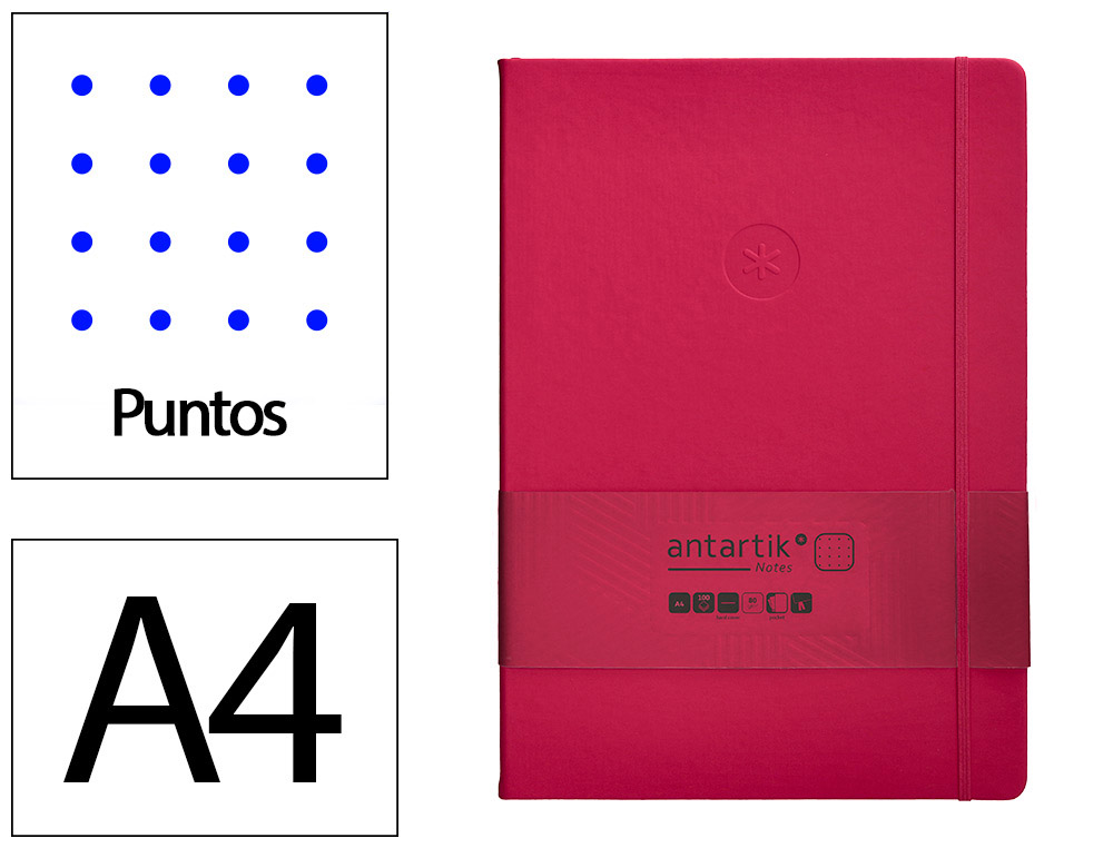 Cuaderno con gomilla antartik notes tapa dura a4 hojas puntos burdeos 100 hojas 80 gr fsc