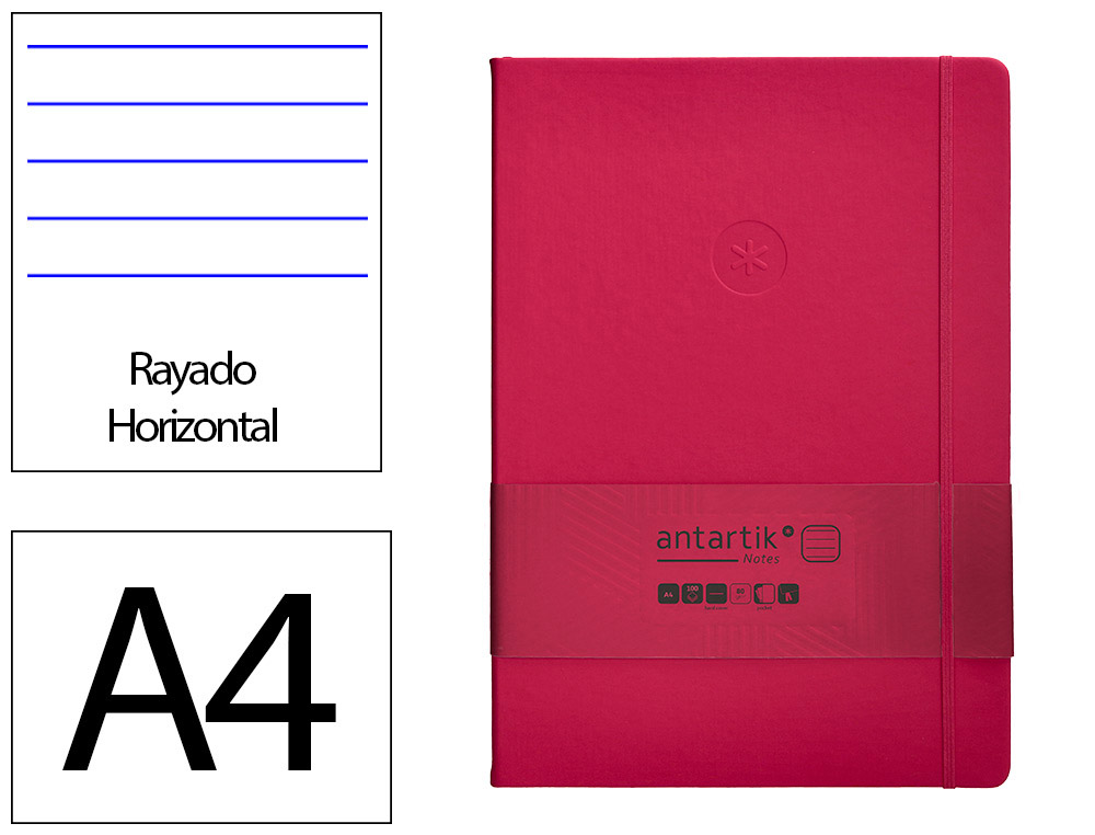 Cuaderno con gomilla antartik notes tapa dura a4 hojas rayas burdeos 100 hojas 80 gr fsc