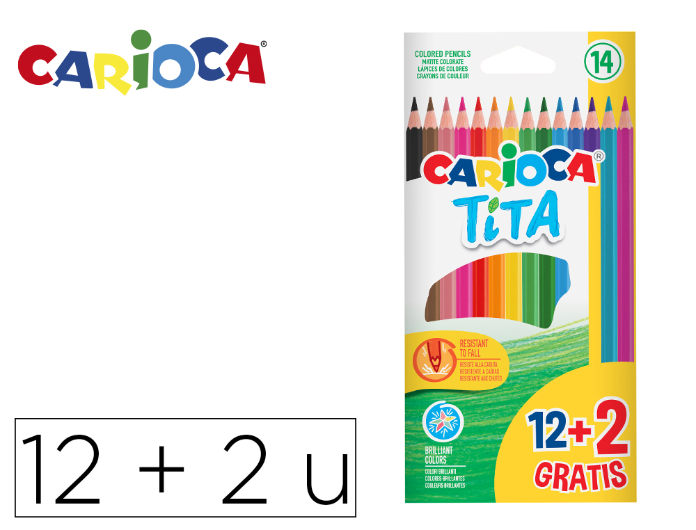 Lapices de colores carioca tita hexagonal 12 unidades colores surtidos + 2 gratis