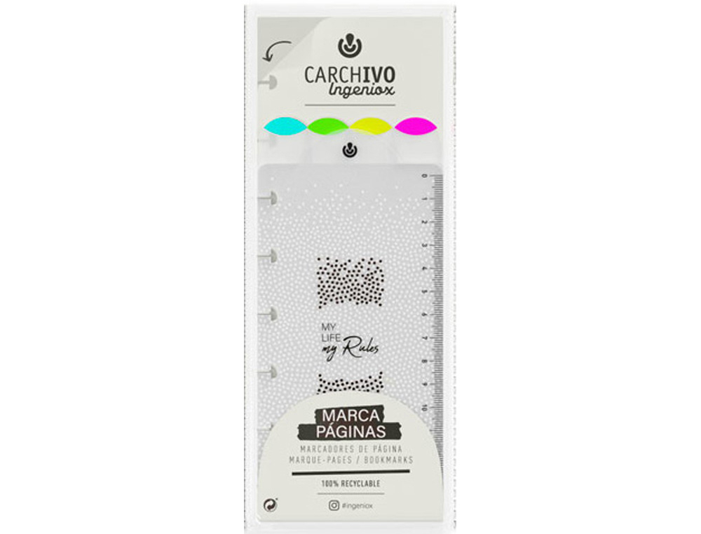 Marcapaginas carchivo ingeniox polipropileno transparente/neon 4 posiciones