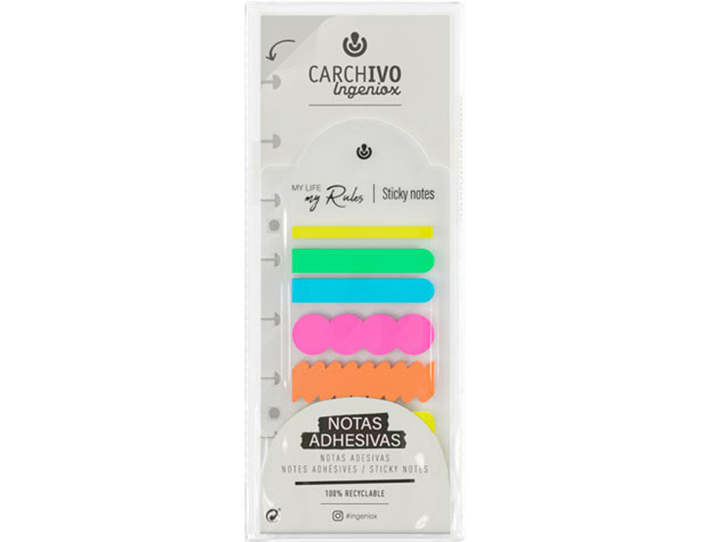 Bloc de notas adhesivas carchivo ingeniox irregular colores neon