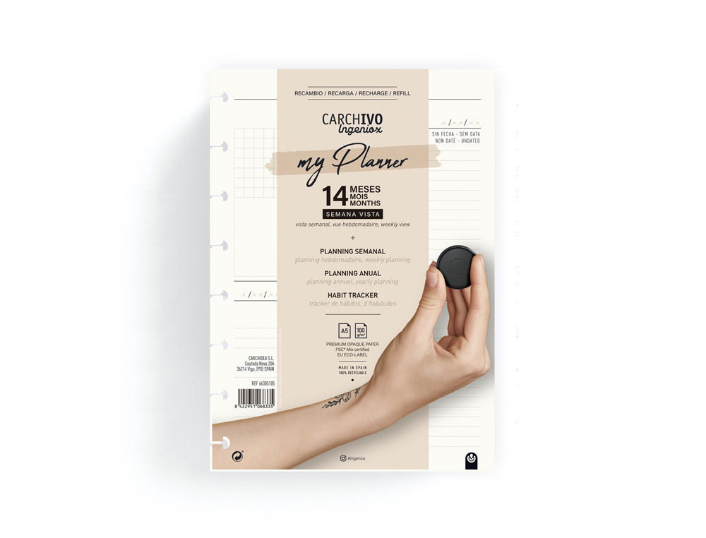 Recambio carchivo ingeniox planner a5 perpetuo 14 meses 144 paginas