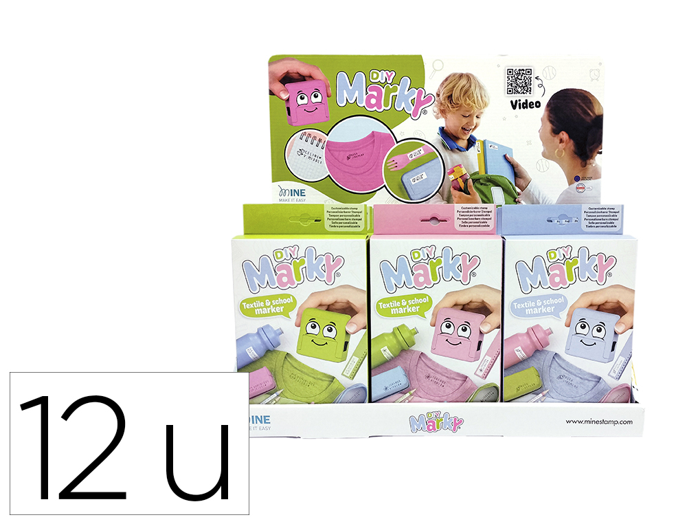 Expositor sobremesa sello marcador de ropa marky infantil 12 unidades 3 colores surtidos