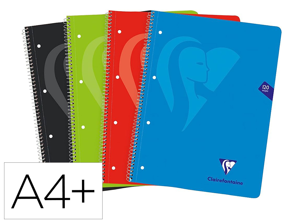 Cuaderno espiral clairefontaine tapa forrada din a4+ micro 120h 4 tal 90 gr 5 bandas color cuadro 5 mm