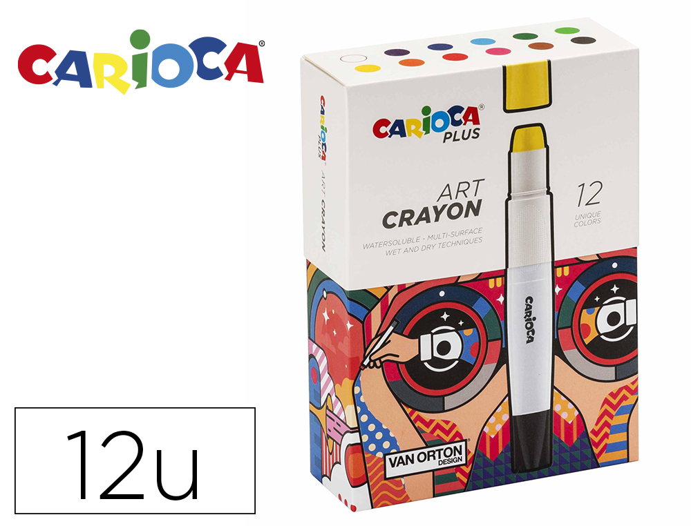 Lapices de cera carioca plus art crayon caja premium de 12 unidades colores surtidos