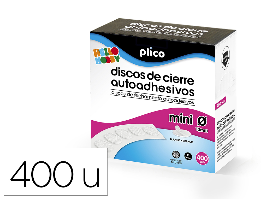 Disco de cierre plico velcro autoadhesivo mini 10 mm color blanco caja de 400 unidades