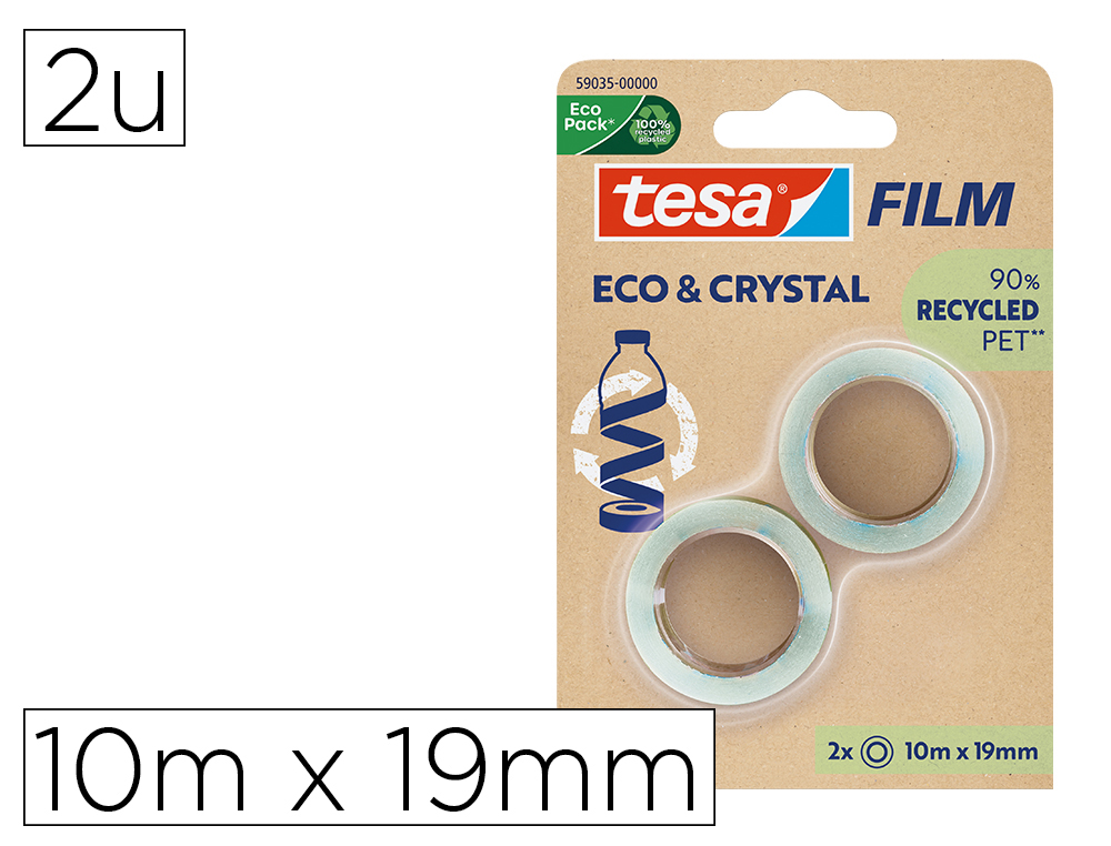 Cinta adhesiva tesa film eco&cristal transparente 10 mt x 19 mm blister de 2 unidades