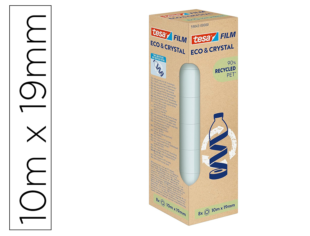 Cinta adhesiva tesa film eco&cristal transparente 10 mt x 19 mm pack de 8 unidades