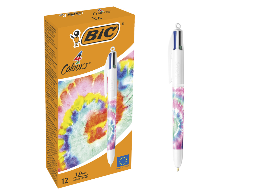 Boligrafo bic cuatro colores tiedye pastel punta de 1 mm caja de 12 unidades