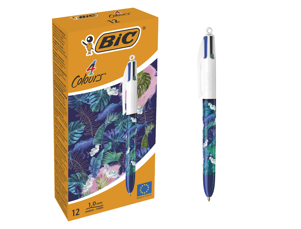 Boligrafo bic cuatro colores botanico punta de 1 mm caja de 12 unidades