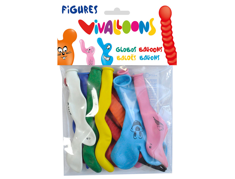 Globo 100% latex biodegradable forma figuras colores surtidos blister de 10 unidades