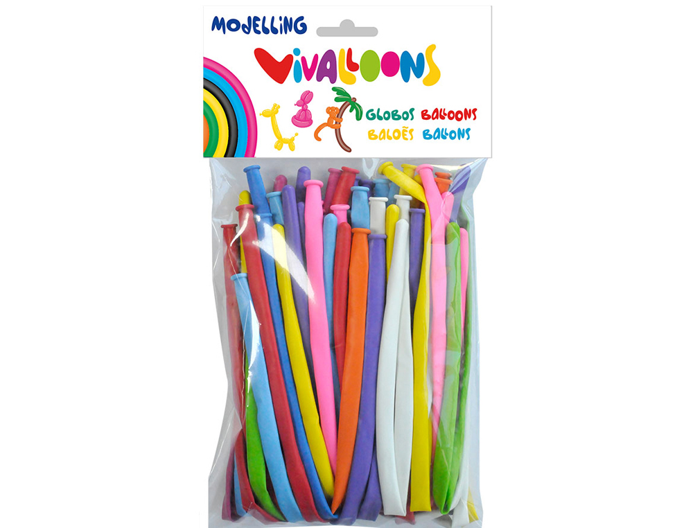 Globo 100% latex biodegradable para modelar figuras colores surtidos blister de 50 unidades
