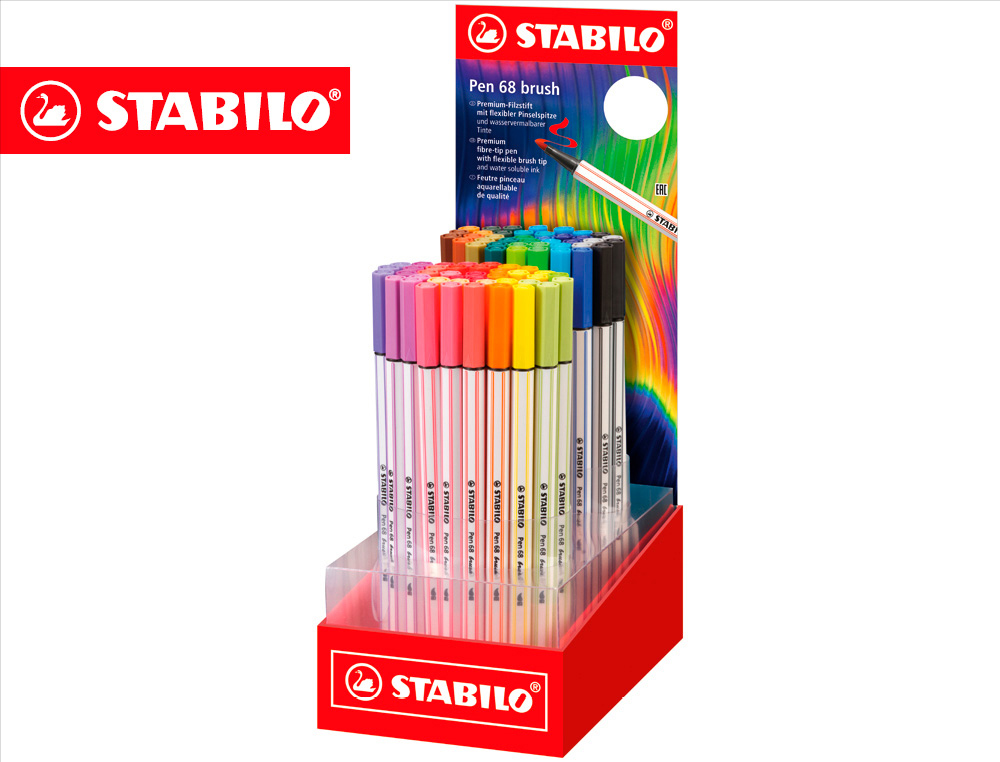 Rotulador stabilo acuarelable pen 68 brush arty line punta pincel expositor de 80 unidades colores surtidos