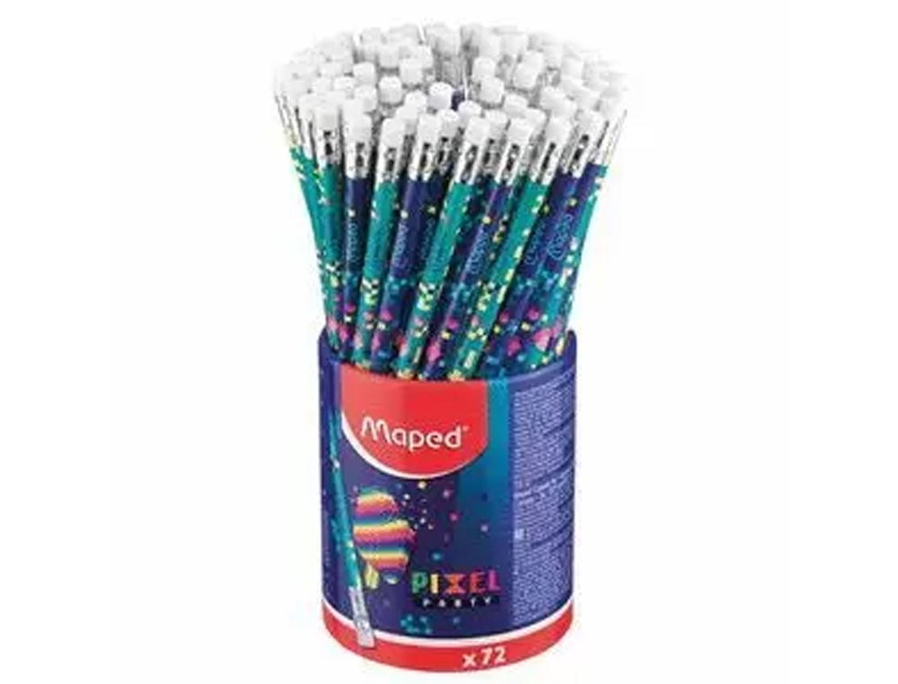 Lapices de grafito maped pixel party hb con goma de borrar cubilete de 72 uniades