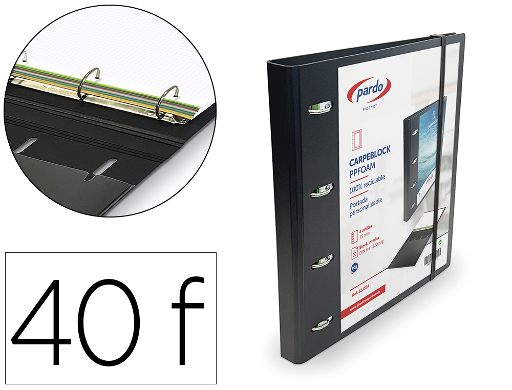Carpeta con recambio pardo polipropileno foam personalizable 4 anillas 35 mm negro