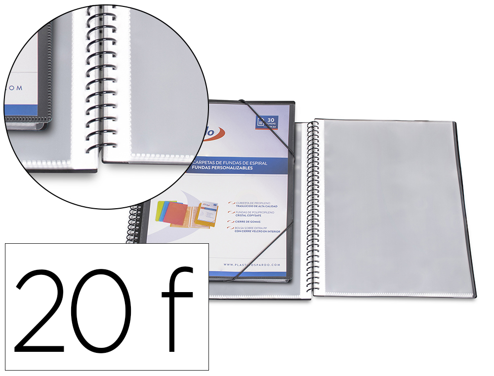 Carpeta pardo escaparate con espiral 20 fundas folio personalizable color negra