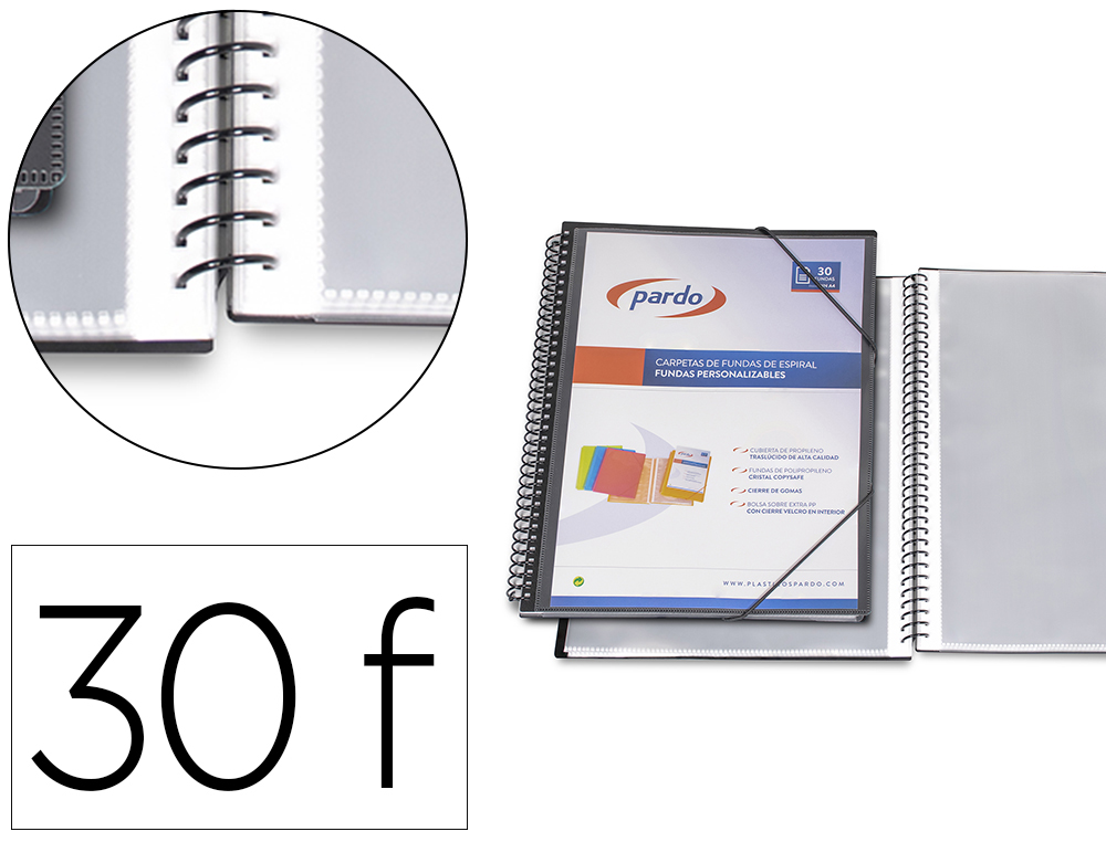 Carpeta pardo escaparate con espiral 30 fundas folio personalizable color negra