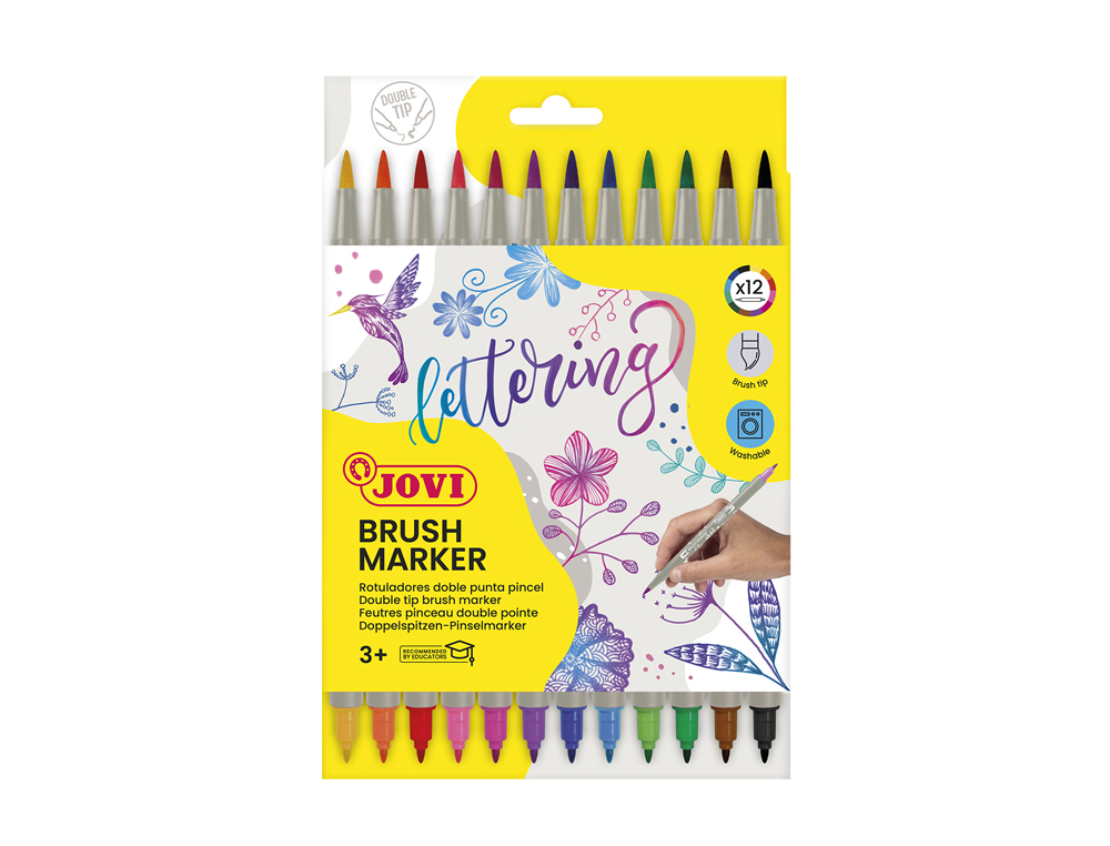Rotulador jovi lettering doble punta fina y pincel estuche 12 unidades colores surtidos