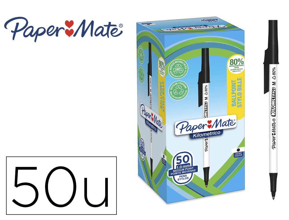 Boligrafo paper mate kilometrico punta 1 mm plastico reciclado 80% color negro