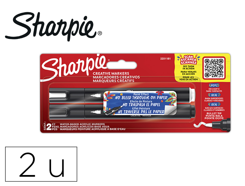 Rotulador sharpie acrylic punta redonda blister de 2 unidades blanco y negro