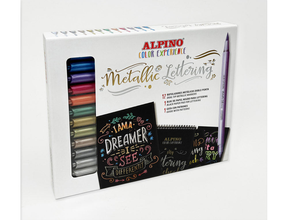 Rotulador alpino metallic lettering doble punta estuche de 10 unidades colores surtidos