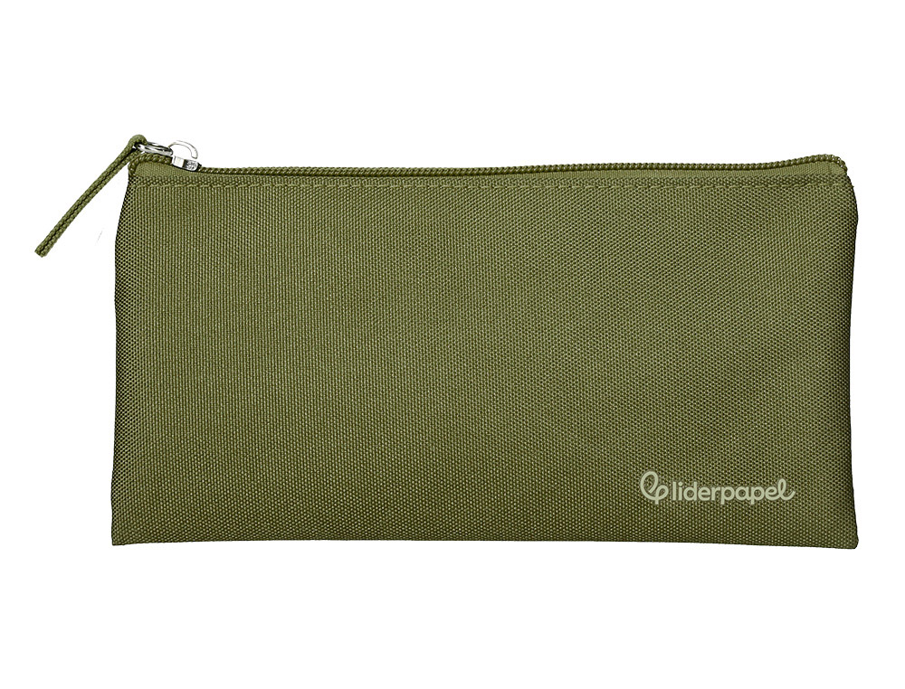 Estuche portatodo liderpapel plano ancho una cremallera 200x100 mm verde militar