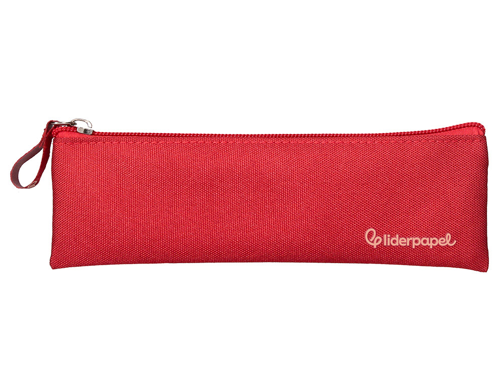 Estuche portatodo liderpapel plano estrecho una cremallera 200x60 mm rojo