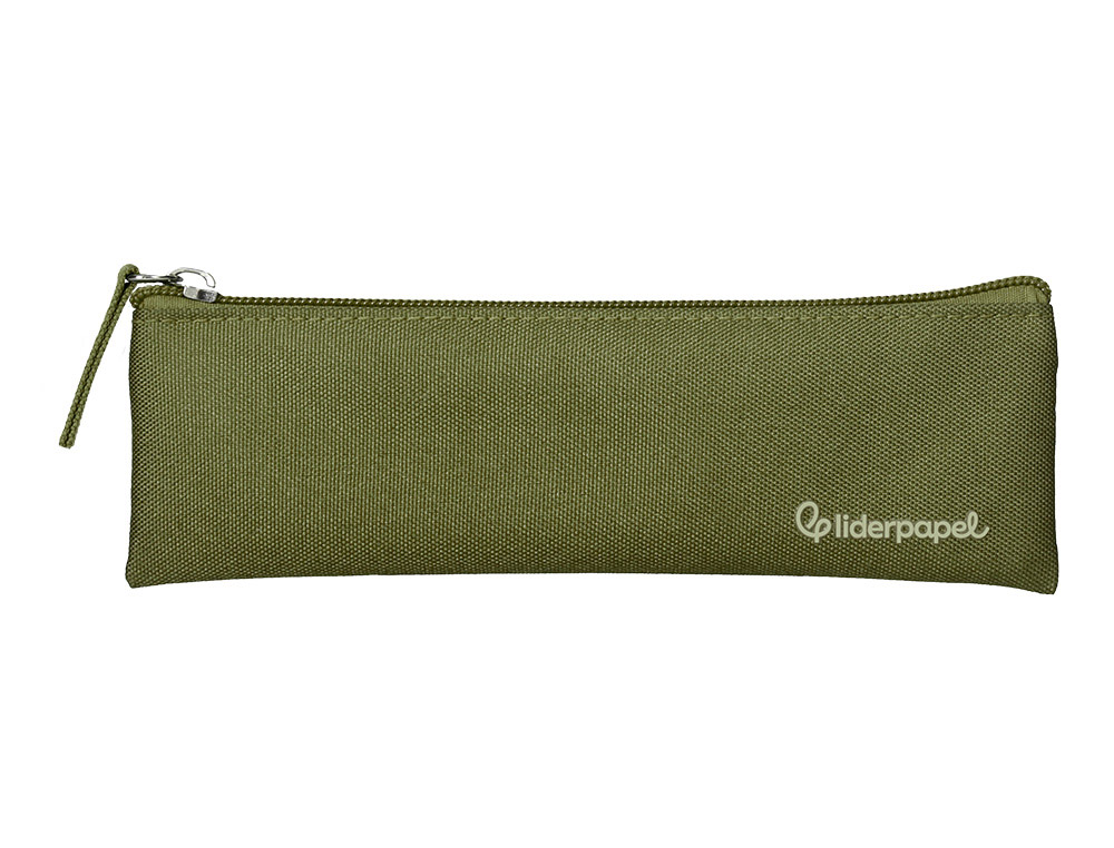 Estuche portatodo liderpapel plano estrecho una cremallera 200x60 mm verde militar