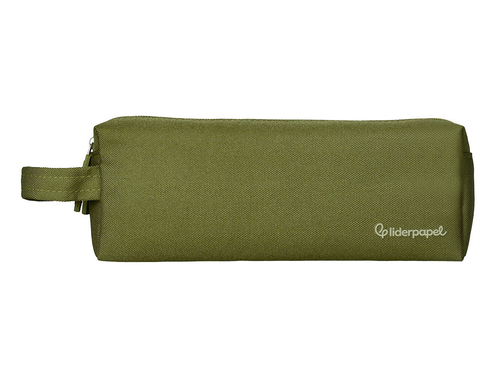 Estuche portatodo liderpapel classic rectangular con asa 2 cremalleras 210 x80mm verde militar