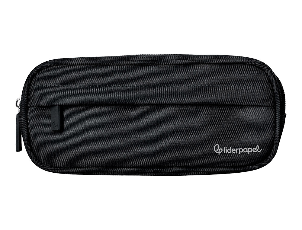 Estuche portatodo liderpapel classic ovalado 2 cremalleras con bolsillo delantero 210x90mm negro