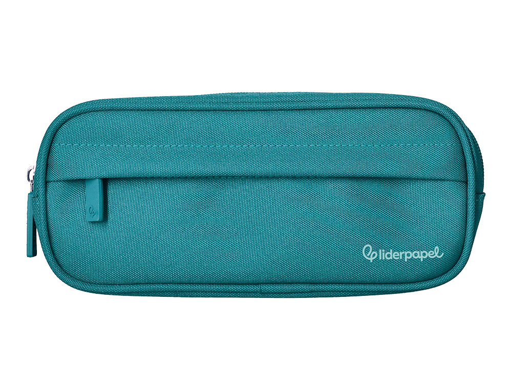 Estuche portatodo liderpapel classic ovalado 2 cremalleras con bolsillo delantero 210x90mm azul turquesa