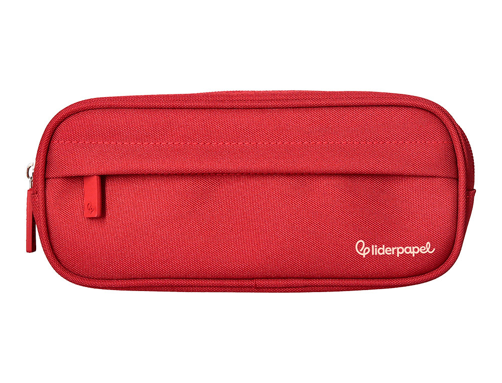 Estuche portatodo liderpapel classic ovalado 2 cremalleras con bolsillo delantero 210x90mm rojo