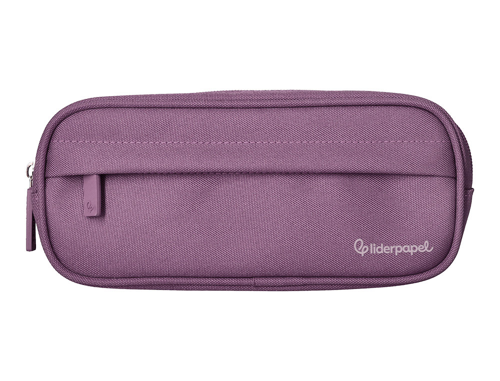 Estuche portatodo liderpapel classic ovalado 2 cremalleras con bolsillo delantero 210x90mm morado empolvado