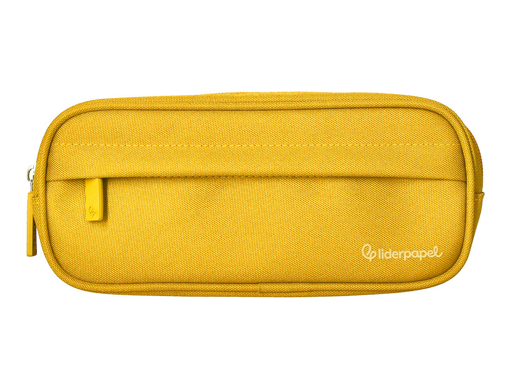 Estuche portatodo liderpapel classic ovalado 2 cremalleras con bolsillo delantero 210x90mm amarillo