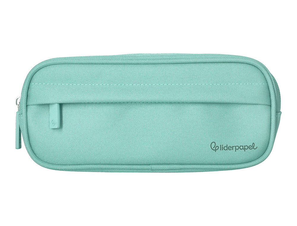 Estuche portatodo liderpapel classic ovalado 2 cremalleras con bolsillo delantero 210x90mm verde manzana