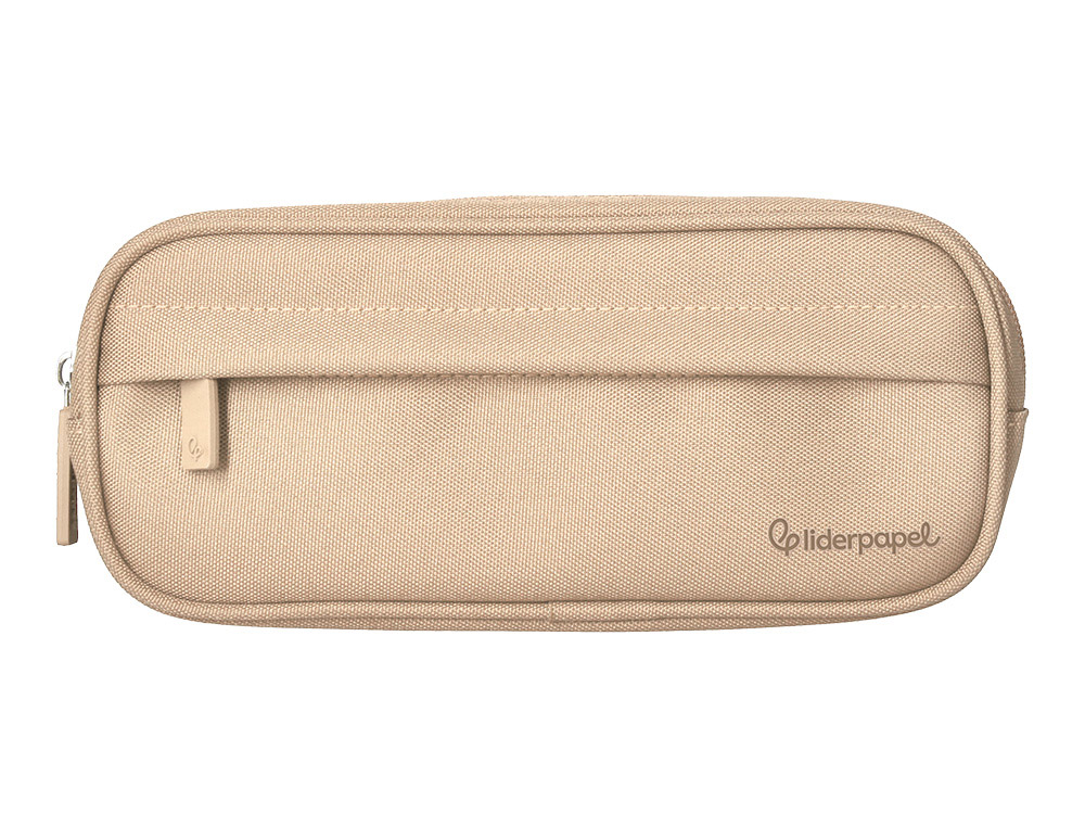 Estuche portatodo liderpapel classic ovalado 2 cremalleras con bolsillo delantero 210x90mm crema