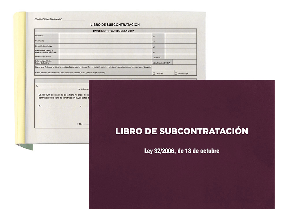 Libro liderpapel subcontratacion folio juego de 10 hojas autocopiativas