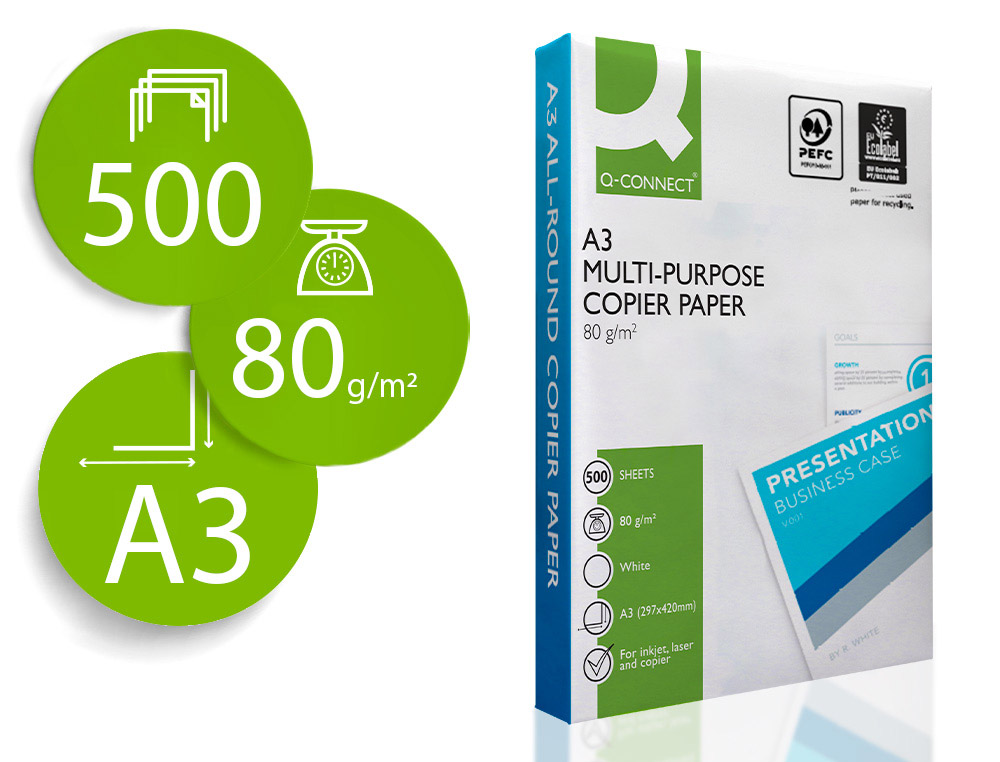 Papel fotocopiadora q-connect faster din a3 80 gramos paquete de 500 hojas