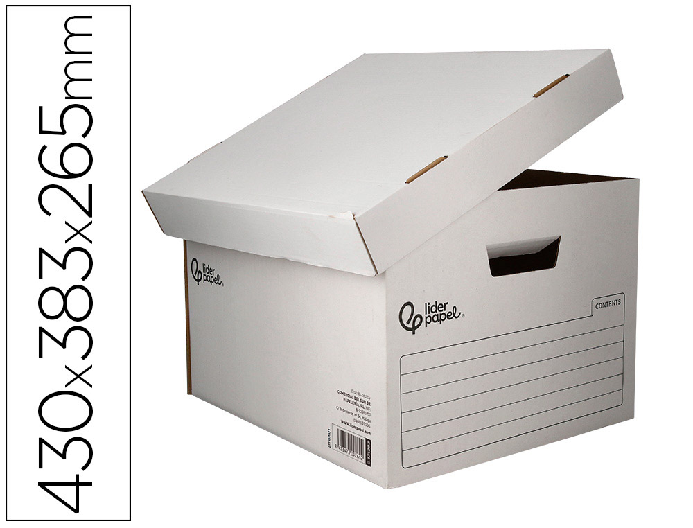 Cajon contenedor liderpapel carton automatico para 4 cajasarchivo definitivo folio / 5 archivadores a-z 430x383x265mm