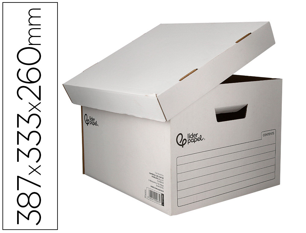 Cajon contenedor liderpapel carton automatico para 3 cajasarchivo definitivo folio / 4 archivadores a-z 387x333x260mm
