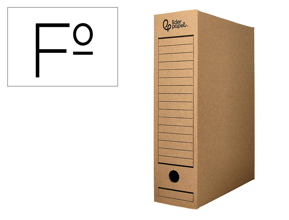 Caja archivo definitivo liderpapel folio carton reciclado 325g/m2 lomo 100 mm kraft 365x100x251 mm