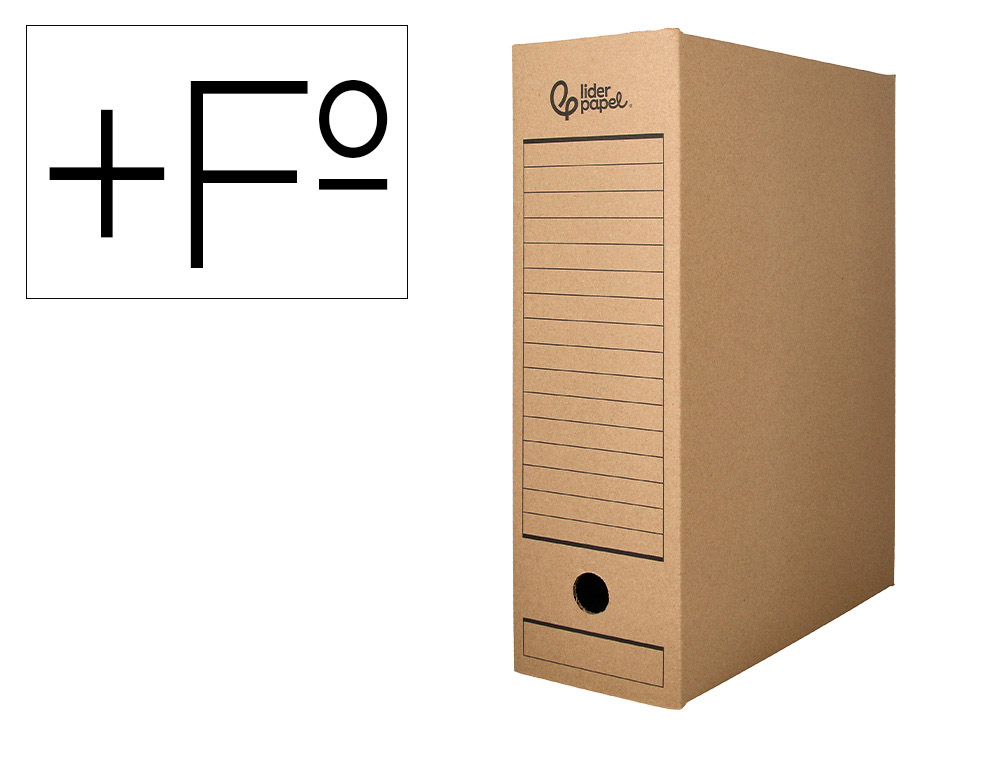 Caja archivo definitivo liderpapel folio prolongado carton reciclado 325g/m2 lomo 116 mm kraft 388x116x275 mm