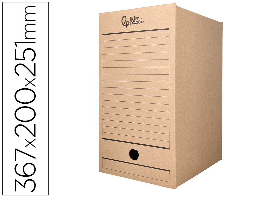 Caja archivo definitivo liderpapel folio doble ancho carton reciclado 400g/m2 lomo 200 mm kraft 367x200x251 mm