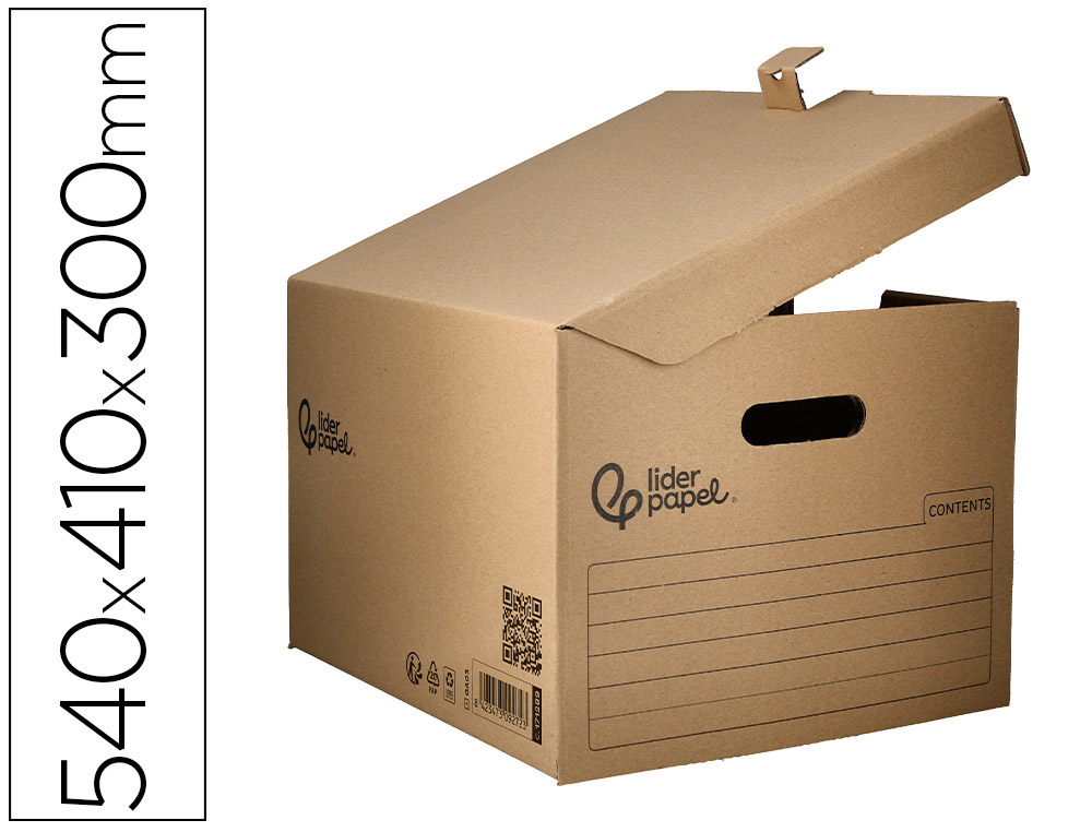 Cajon contenedor liderpapel carton manual para 5 cajas archivo definitivo folio / 6 archivadores a-z 540x410x300mm