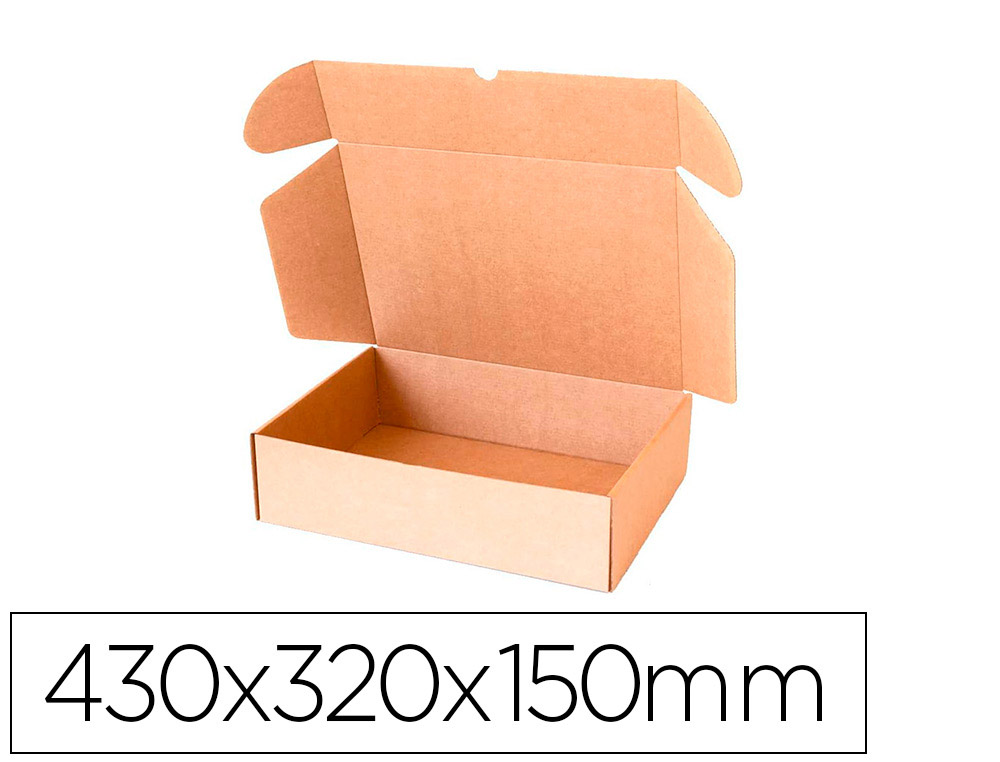 Caja automontable q-connect para e-commerce y regalo carton reciclado canal simple 3 mm kraft 430x320x150 mm