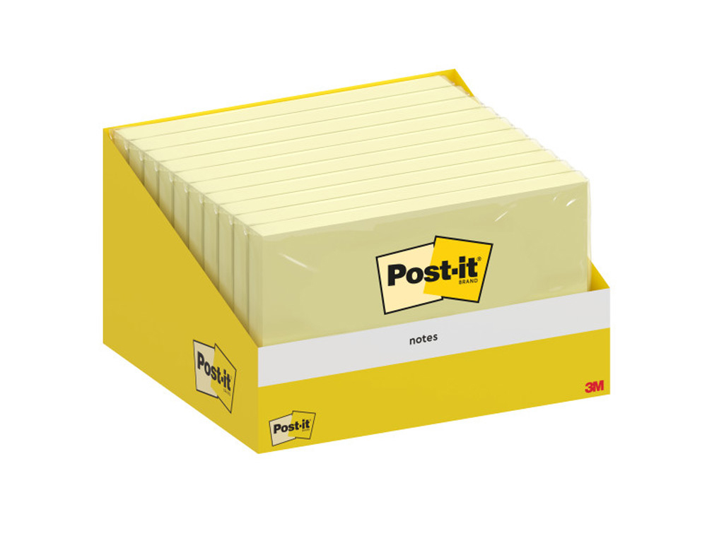 Bloc de notas adhesivas quita y pon post-it 76x127 mm 100 hojas amarillo canario retractilado individualmente