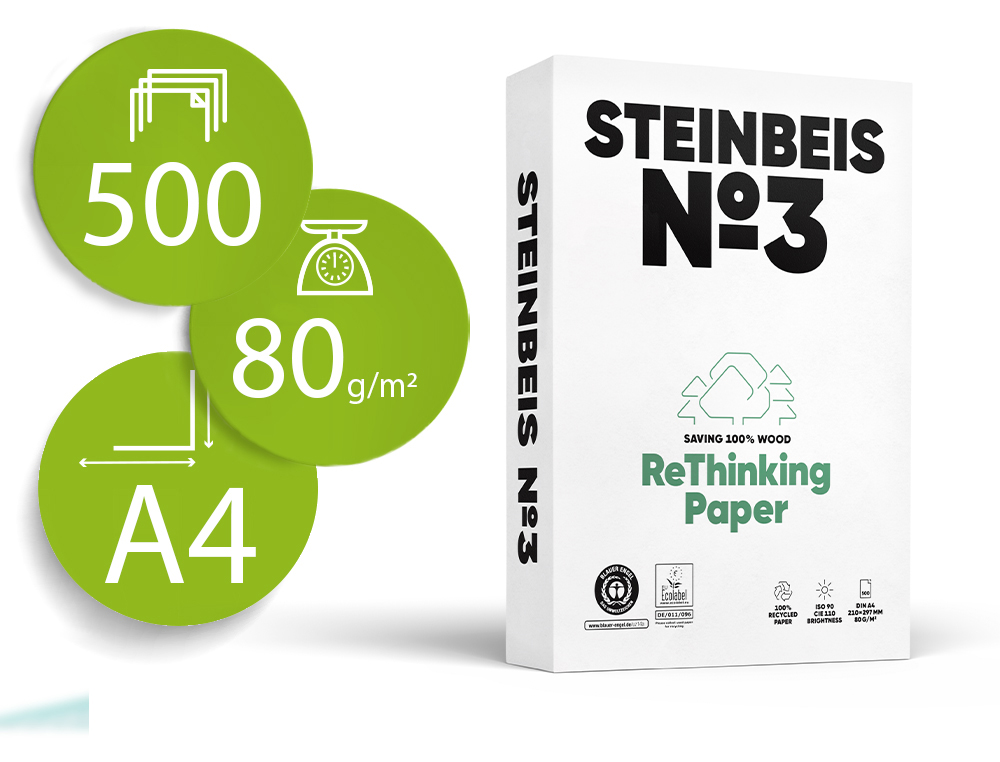 Papel fotocopiadora steinbeis n.3 100% reciclado din a4 80 gramos paquete de 500 hojas